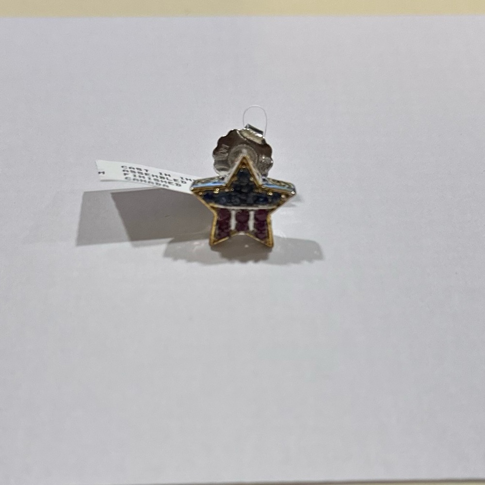 NWT Silver and 14K Gold Star Earrings with Sapphire and Ruby American Flag